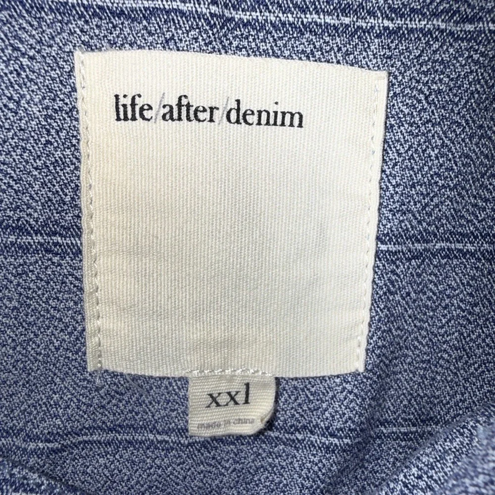 Life After‎ Denim Men's Button Down Cotton Short Sleeve Blue Striped Pocket 2XL